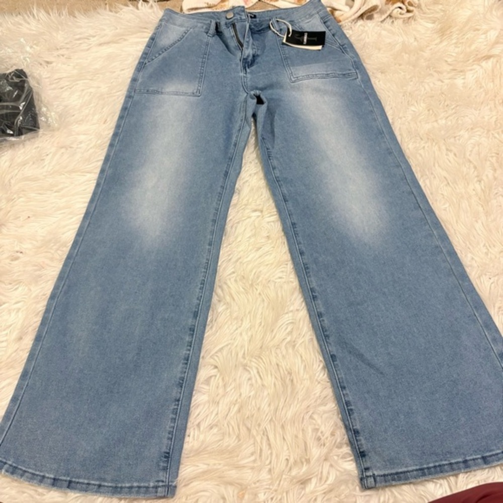 Flamingals wide leg stretchy denim jeans size L CC13-32
